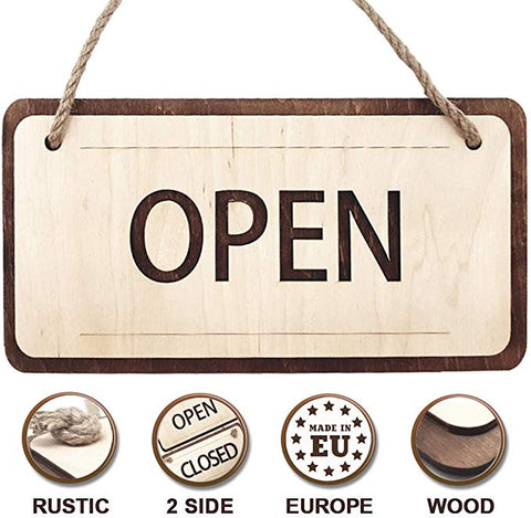 Wooden Rustic Open and Closed Sign 12X6 Inch for Business - Wood Hanging Open Sign with Rope - Vintage Open signs for Shop