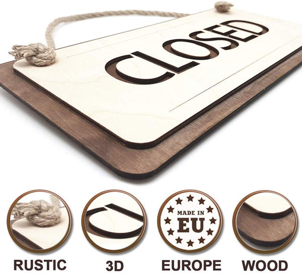 Wooden Rustic Open and Closed Sign 12X6 Inch for Business - Wood Hanging Open Sign with Rope - Vintage Open signs for Shop